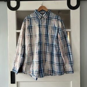 Custom Dyed Chaps Men’s Button-Down Long Sleeve 100% Cotton Blue Check Shirt